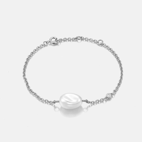 Wholesale Minimalism fresh water pearl with diamont bezel chain bracelet