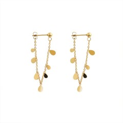 Water droplet chain front to back earrings in gold plating