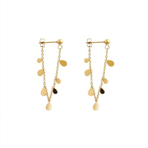 Water droplet chain front to back earrings in gold plating