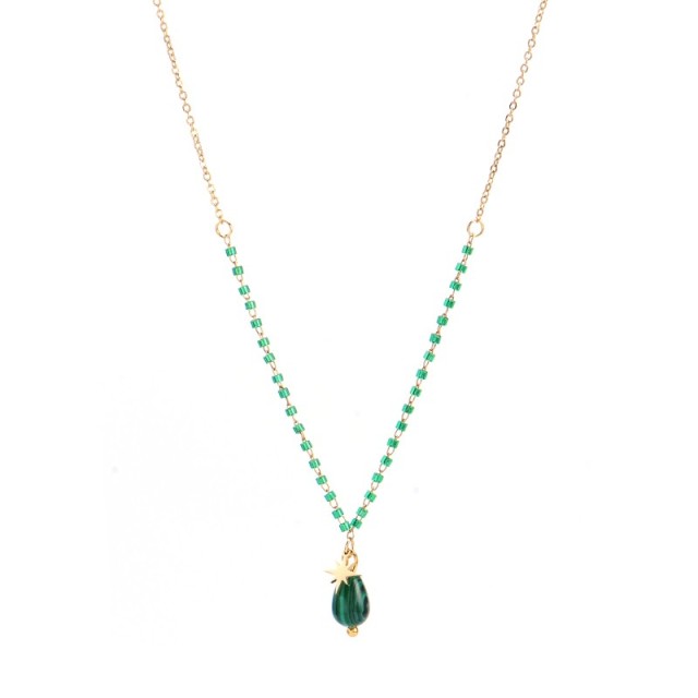 Tiny north star and malachite drop necklace with miyuki chain