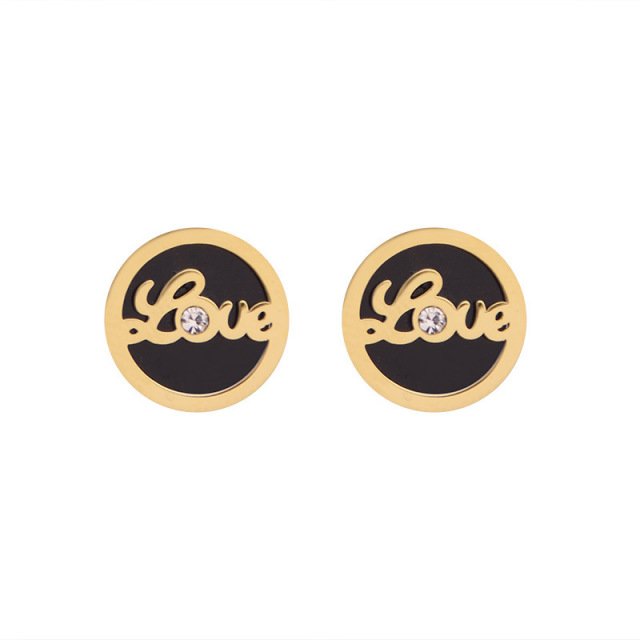 Simple Love Letter STAINLESS STEEL STUD EARRINGS inlayed with Rhinestone / Boucle d'oreilles en acier inoxydable