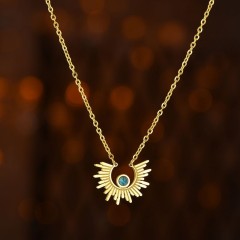 Semi sunburst with turquoise necklace in 14k gold plating steel