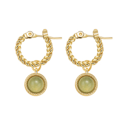 Vintage twist ear hoops Round Pendant Earrings with natural stone / Boucle d'oreilles en acier inoxydable