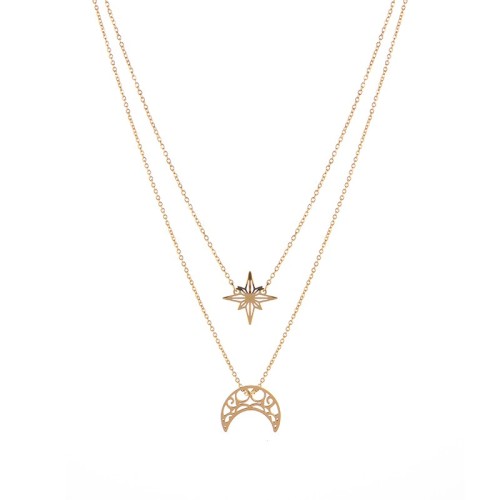 Stainless steel Northern star and moon necklace in gold plating