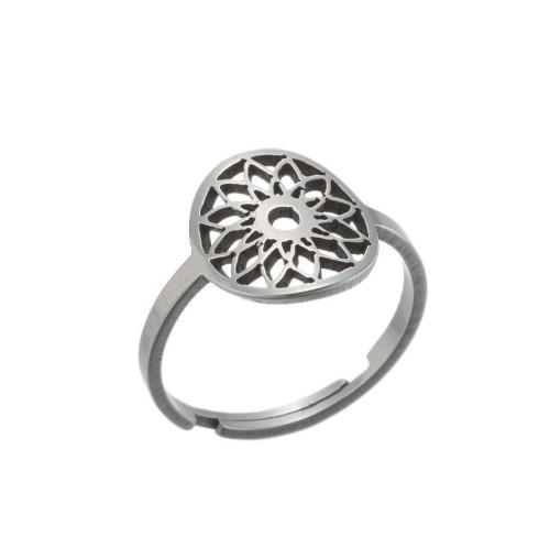 Gold plated mandala adjustable ring in stainless steel GJZ005-025-G