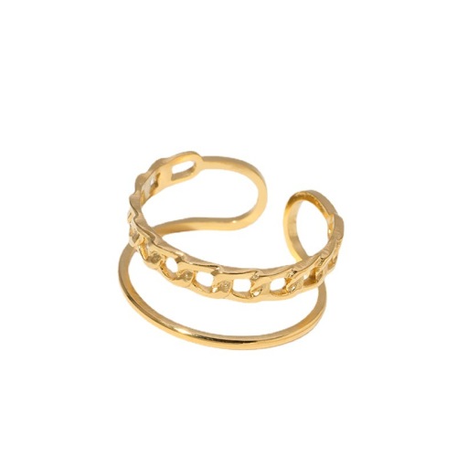 18k Gold and Silver Stainless Steel Adjustable Double Band Chain opening ring / Bague réglable en acier inoxydable