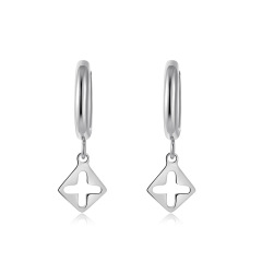 Simple Square Hollow Out Cross STAINLESS STEEL EARRINGS / Boucle d'oreilles en acier inoxydable