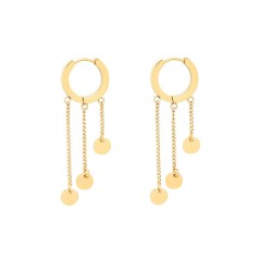 Disc with chain tassel huggie earrings in gold plating steel
