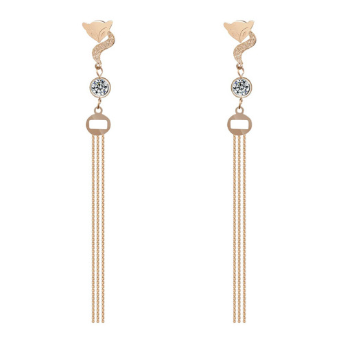 Fox Chain Tassels STAINLESS STEEL EARRINGS inlayed with Rhinestone / Boucle d'oreilles en acier inoxydable