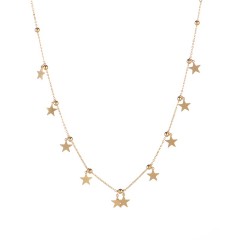 Gold ball beaded chain with multi star charms necklace