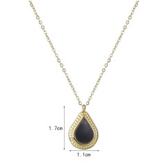 Gold and black resin pear drop necklace in stainless steel