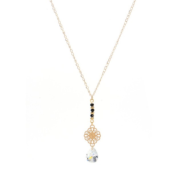 Pear cubic zirconia drop with Mandala disc necklace