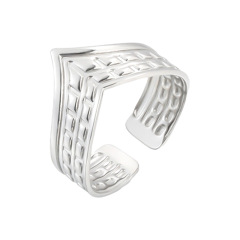 Personality Irregular Shape Chequered Stainless Steel Adjustable Plating ring / Bague réglable en acier inoxydable