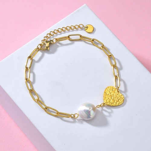 Hammered heart and irregular clip chain bracelet