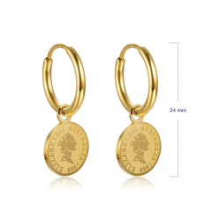 Vintage Queen Gold Coin Earrings / Boucle d'oreilles en acier inoxydable