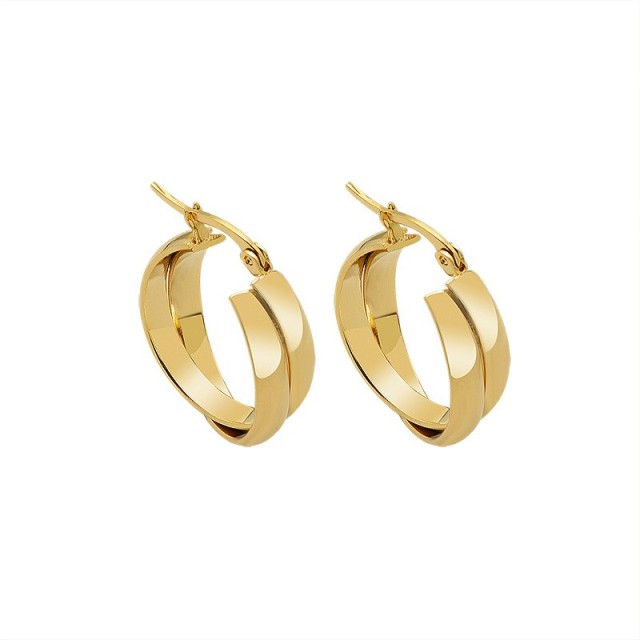 Crossed twist chunky hoop earings in gold plating stainless steel