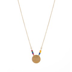 Aztec pattern medallion necklace with colorful bead bar