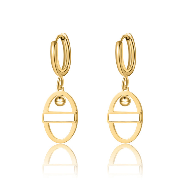 Oval drop Link STAINLESS STEEL EARRINGS inlayed with Mother of pearl / Boucle d'oreilles en acier inoxydable