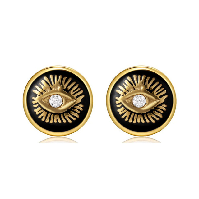 Retro Eyes STAINLESS STEEL STUD EARRINGS inlayed with Rhinestone / Boucle d'oreilles en acier inoxydable