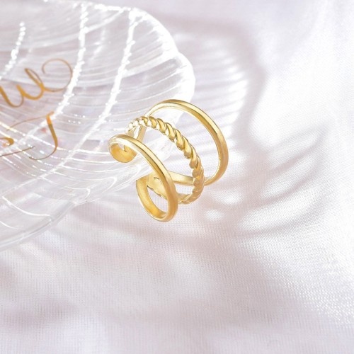 Adjustable triple band ring in 14k gold plating stainless steel