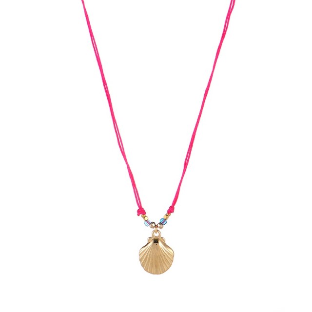 Gold plated Scallop pendnat with beads adjustable cord necklace