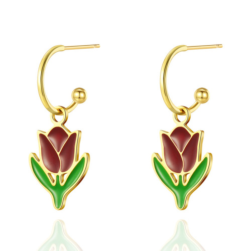 Retro Tulip Pendant STAINLESS STEEL EARRINGS / Boucle d'oreilles en acier inoxydable