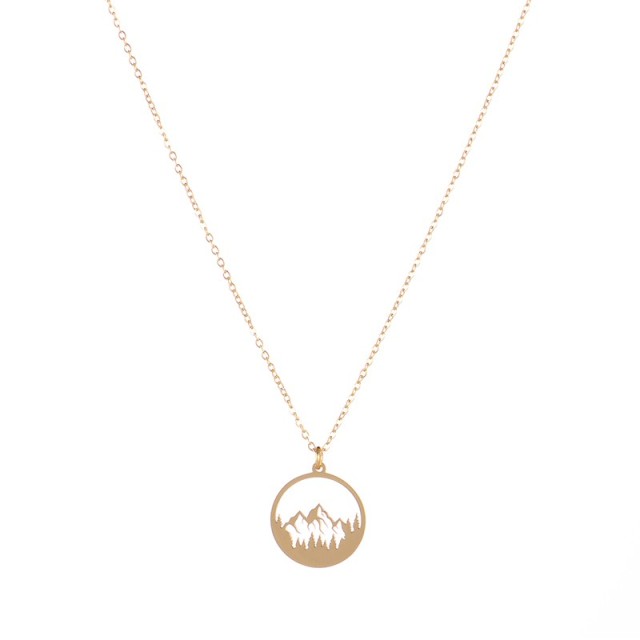 Wander symbol mountain view disc pendant necklace