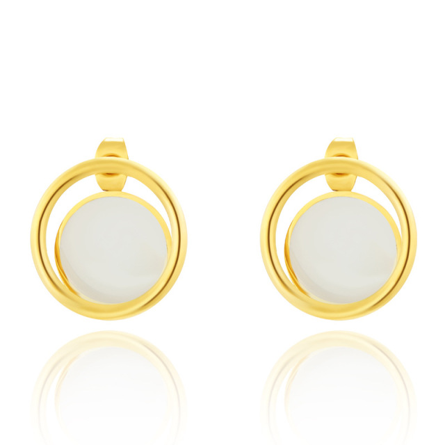 Detachable Circle Ring STAINLESS STEEL EARRINGS inlayed with Mother of pearl / Boucle d'oreilles en acier inoxydable