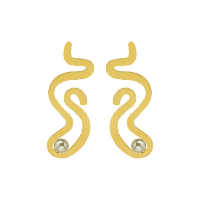 Gold plating stainless steel smooth curves earrings with pearl