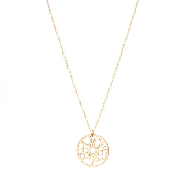 Bohemian good luck symbols disc pendant necklace