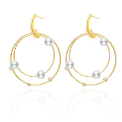 Double ring inlayed with Pearl STAINLESS STEEL EARRINGS / Boucle d'oreilles en acier inoxydable