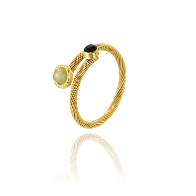 Elegant 18K Gold Natural Stone Twisted STAINLESS STEEL OPEN RINGS / Bague en acier inoxydable