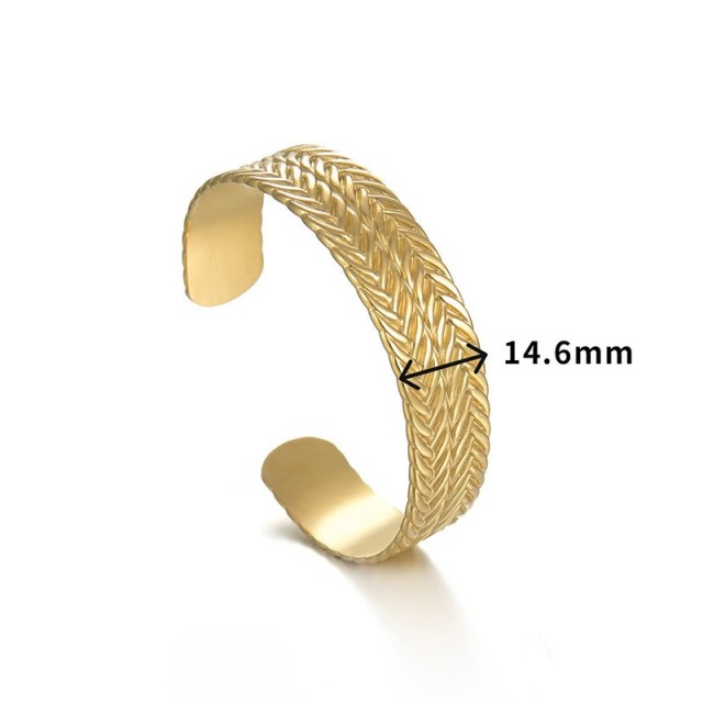 Double row of wheat cuff bracelet in gold plating stainless steel