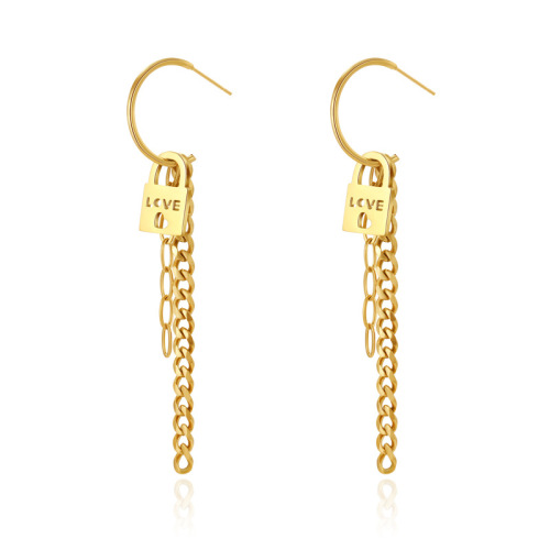 Love Lock STAINLESS STEEL EARRINGS with Chain Tassels / Boucle d'oreilles en acier inoxydable