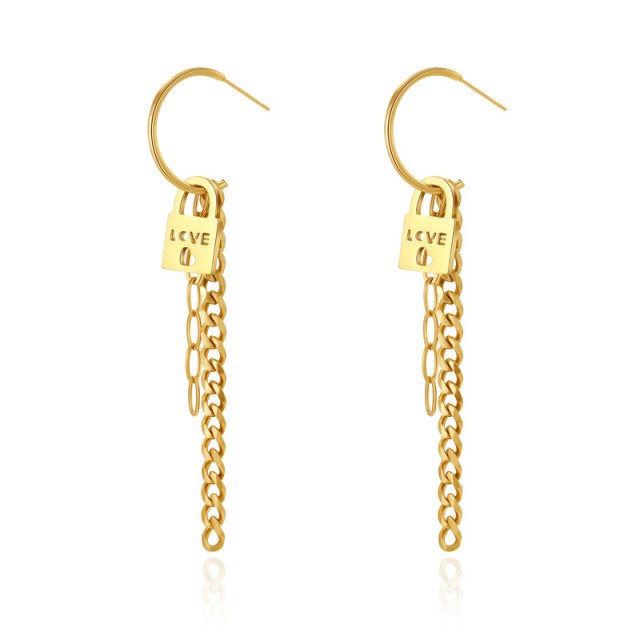 Love Lock STAINLESS STEEL EARRINGS with Chain Tassels / Boucle d'oreilles en acier inoxydable