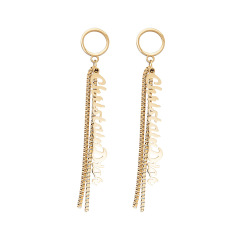 Chain Tassels Letter pendant STAINLESS STEEL EARRINGS / Boucle d'oreilles en acier inoxydable