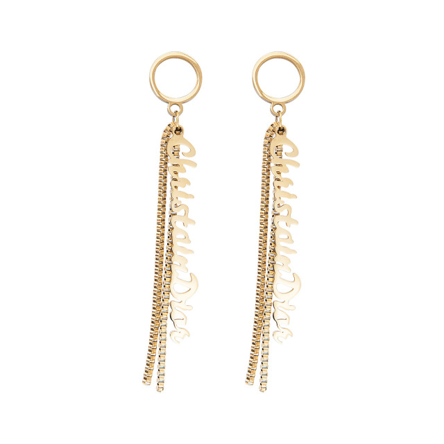 Chain Tassels Letter pendant STAINLESS STEEL EARRINGS / Boucle d'oreilles en acier inoxydable