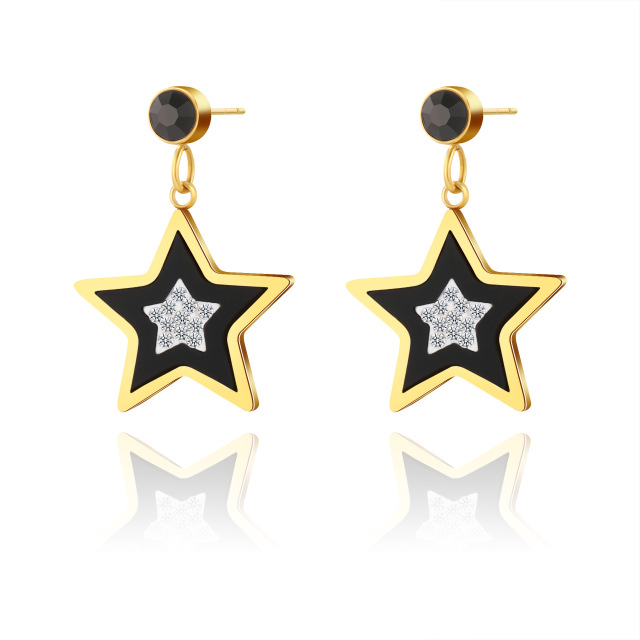 Five-Pointed Star STAINLESS STEEL EARRINGS inlayed with Mother of pearl and Rhinestone / Boucle d'oreilles en acier inoxydable