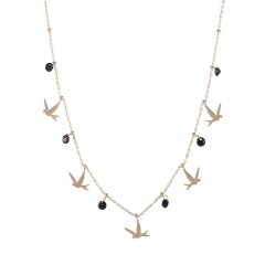 Swallow bird charms and black cubic zirconia necklace