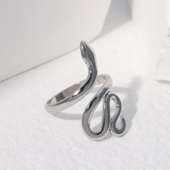 Polished Snake Design Wrap Stainless Steel Adjustable Cuff ring / Bague réglable en acier inoxydable