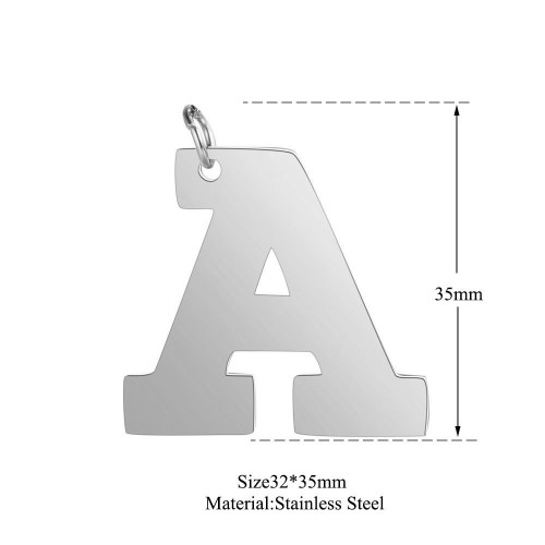 Big uppercase alphabet A-Z initial charm in stainless steel T585S-A