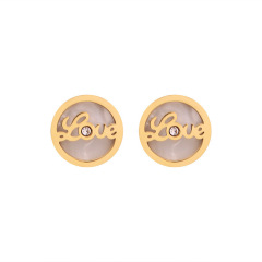 Simple Love Letter STAINLESS STEEL STUD EARRINGS inlayed with Rhinestone / Boucle d'oreilles en acier inoxydable