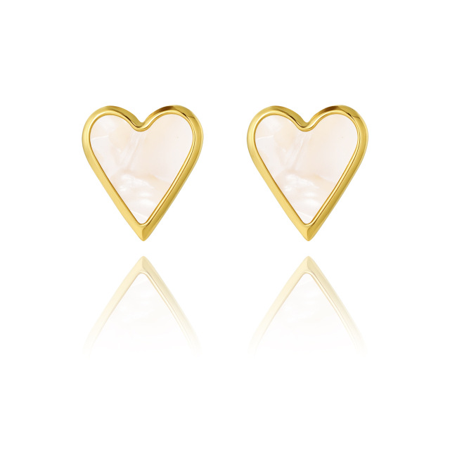 Simple Heart Shaped STAINLESS STEEL STUD EARRINGS inlayed with Mother of pearl / Boucle d'oreilles en acier inoxydable