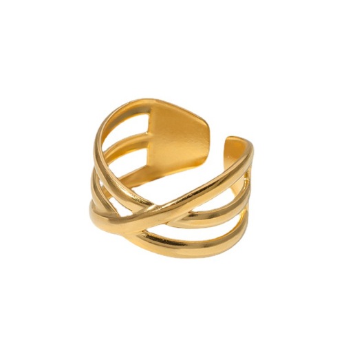 Wholesale 18K Gold Criss Cross Stainless Steel Opening Adjustable ring / Bague réglable en acier inoxydable