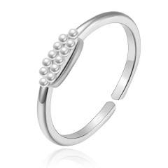 Simple STAINLESS STEEL OPEN RINGS inlayed with Pearl / Bague en acier inoxydable