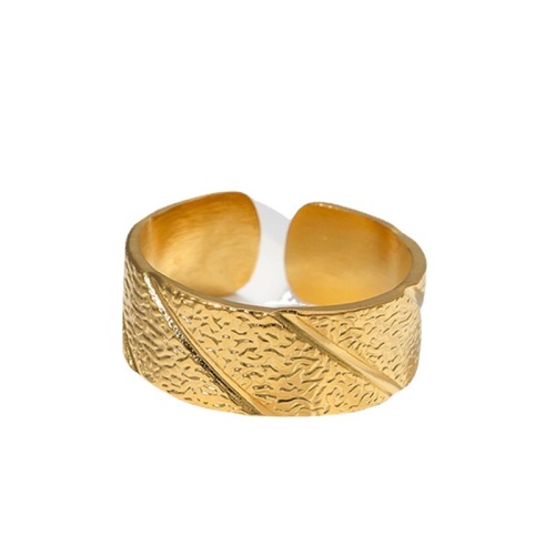 18K Gold PVD Coated Stainless Steel Opening Textured Wide Ring / Bague ouverte en acier inoxydable