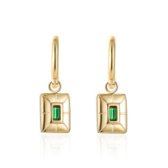 Square Pendant STAINLESS STEEL EARRINGS inlayed with Zircon / Boucle d'oreilles en acier inoxydable