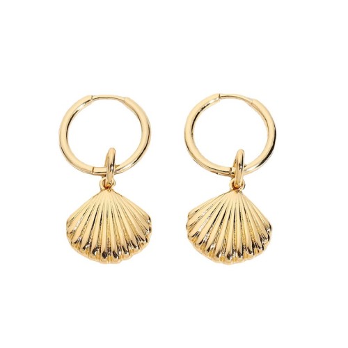 Gold plating scallop drop hoop earrings in stainless steel