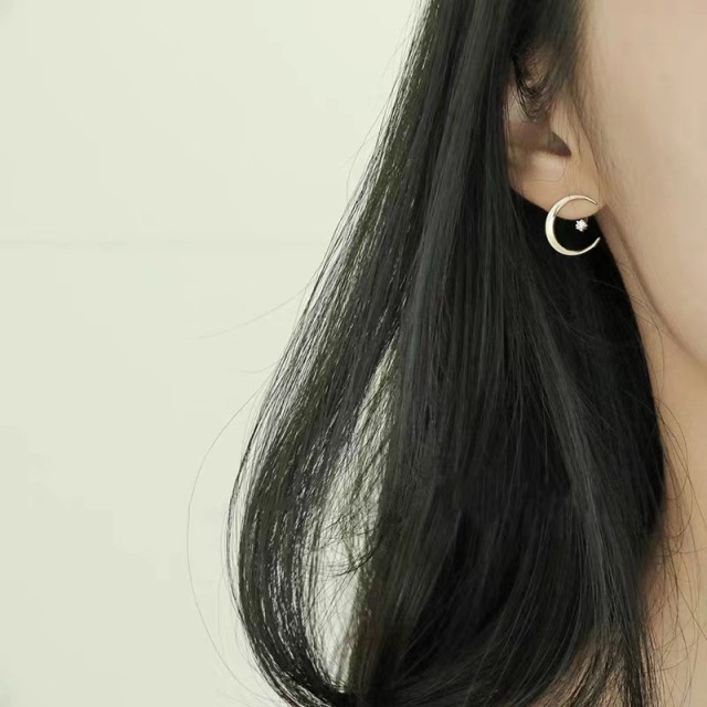 Crescent shape Detachable STAINLESS STEEL EARRINGS inlayed with Zircon / Boucle d'oreilles en acier inoxydable